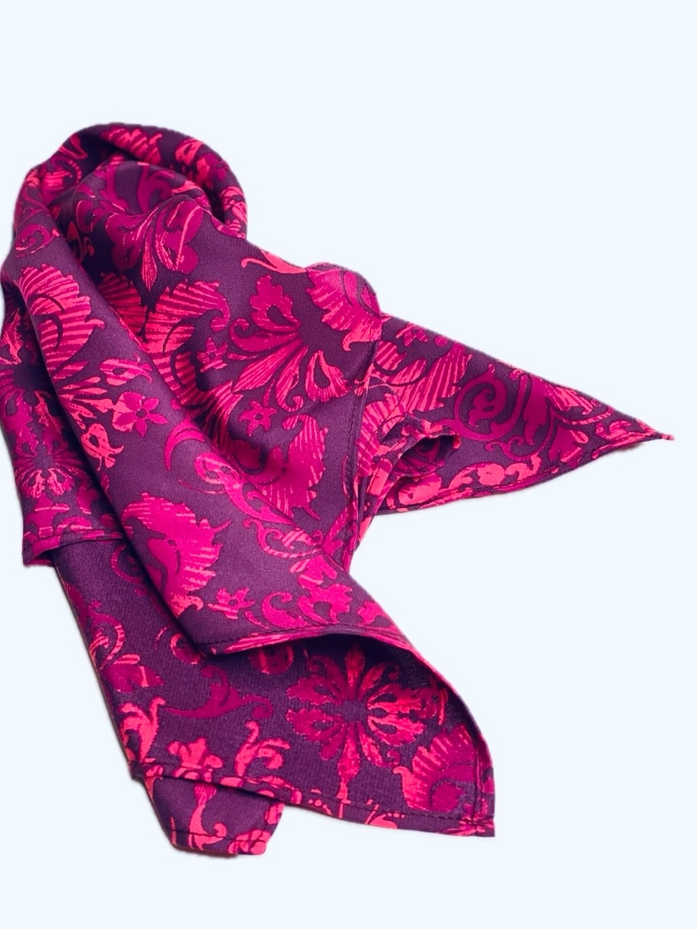 NWT SILKLETTE Floral Mosaic 100% Fine Silk Kerchief Scarf Red/Deep Purple